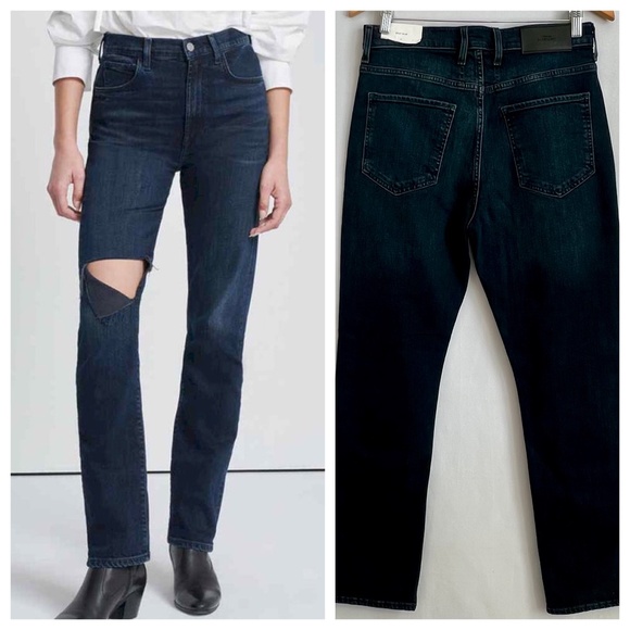 NWT 7 For All Mankind Easy Slim High Rise Blue Jeans Women's Size 31 Ripped Knee - Picture 12 of 12